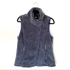Mountain Khakis Wrap Vest; Fleece; size Medium; Navy and Tan; Cowl Neck